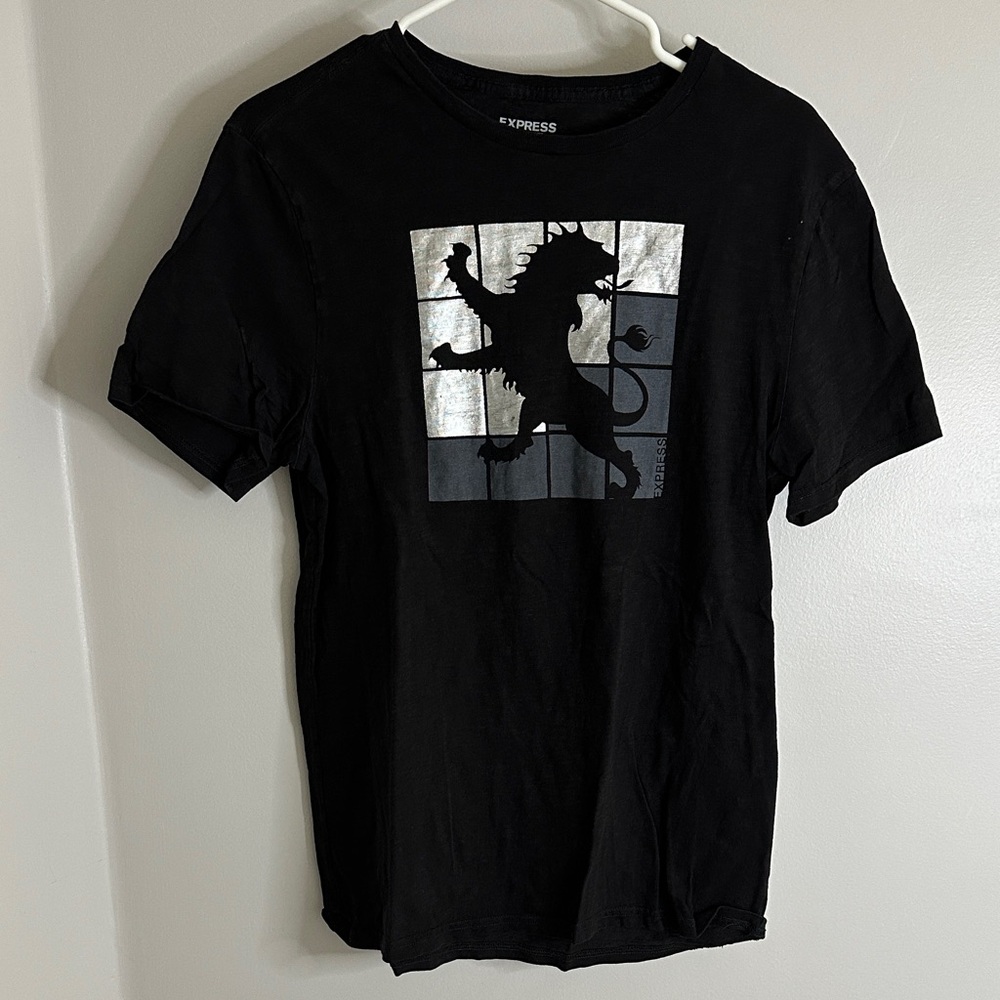 Express Black Tee with Lion Graphic